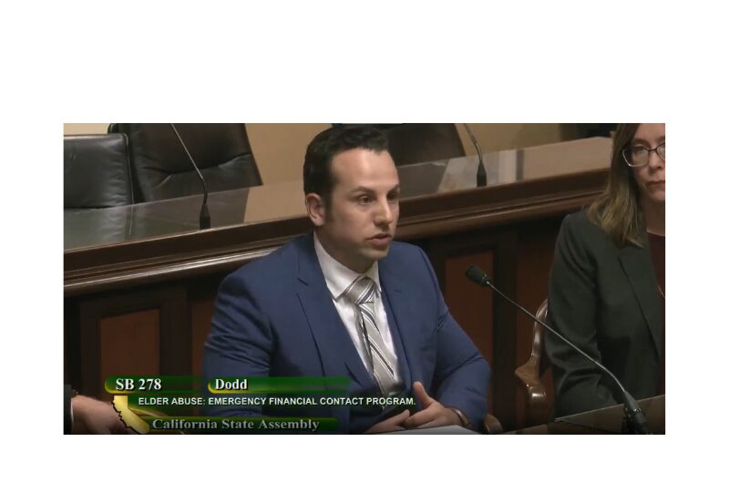 Robert Wilson, Senior Vice President of State Government Affairs for the California Credit Union League, discusses Senate Bill 278 with legislative members of the California Assembly Banking and Finance Committee.